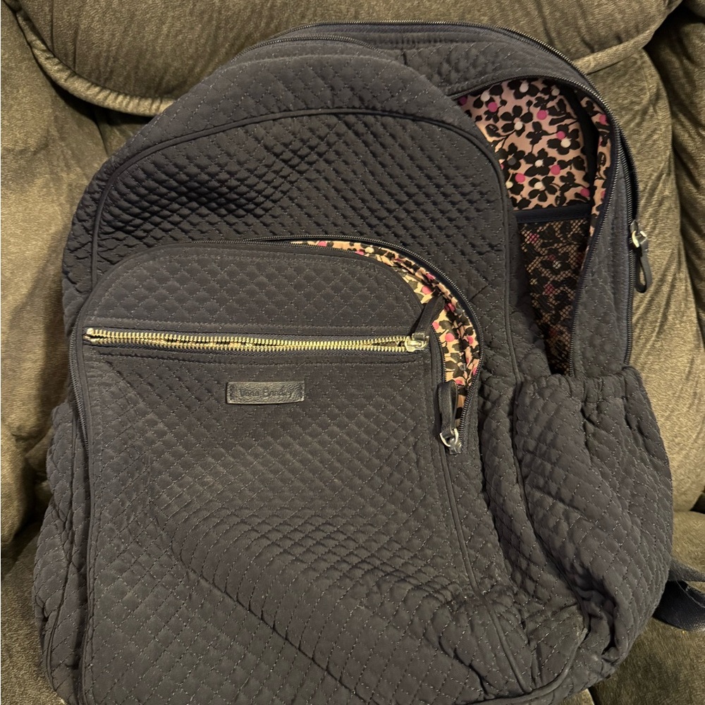 Vera Bradley Black Quilted Backpack with Floral Lining